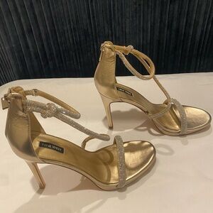 Nine West Metallic Gold Heels with Silver Straps
